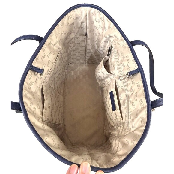 Michael Kors Large Navy Blue Floral Travel Jet Set Carry All Tote Bag - Picture 8 of 15